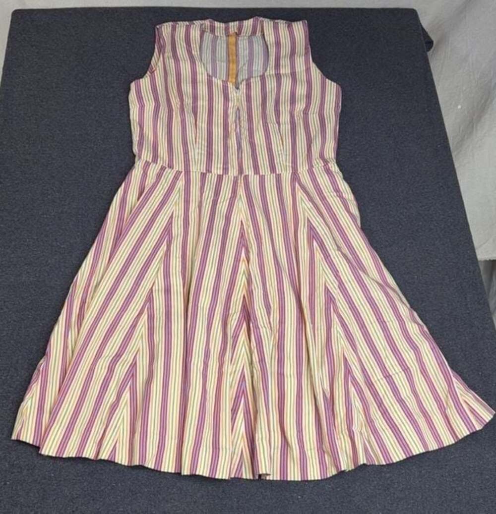 Vintage Handmade 1950s Striped Sleeveless A-Line Full Skirt Dress
